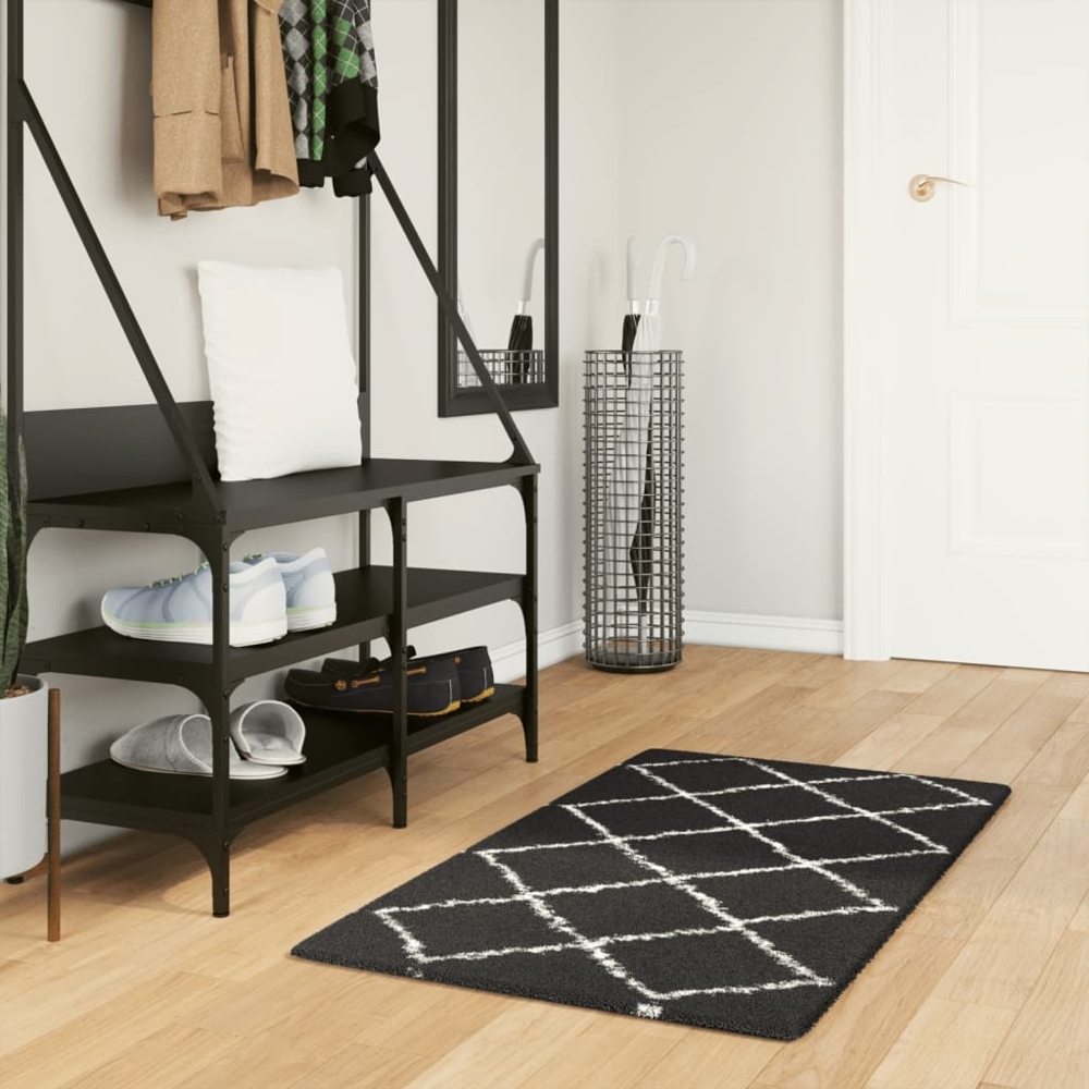 vidaXL Shaggy-Teppich PAMPLONA Hochflor Modern Schwarz Creme 60x110 cm 375404 Bild 1