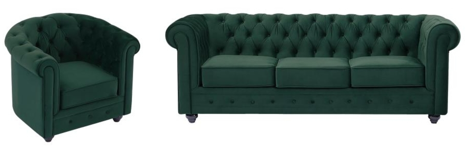 Vente-unique - Sofa 3-Sitzer & Sessel - Samt - Grün - CHESTERFIELD Bild 1