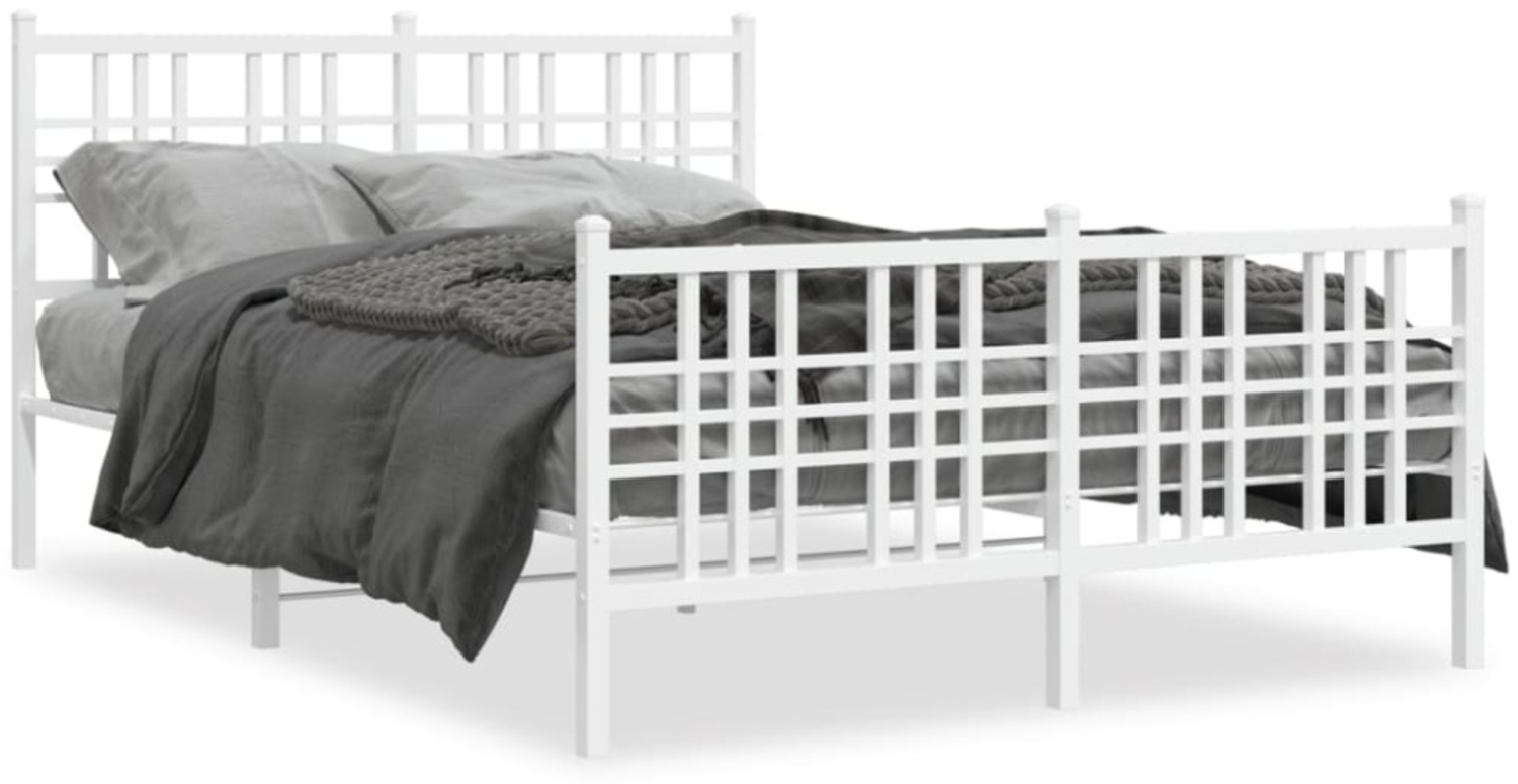 vidaXL Bettgestell mit Kopf- und Fußteil Metall Weiß 140x190 cm 376391 Bild 1