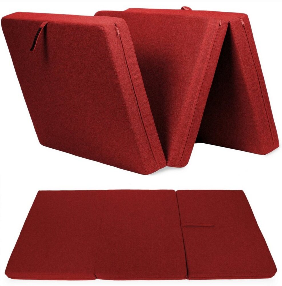 sunnypillow Premium Klappmatratze 80 x 195 x 15 cm Rot | 3-teilige Faltmatratze mit abnehmbarem Bezug | Schaumstoff extra dick 15cm | Matratze faltbar klappbar Gästematratze Reisematratze | Bild 1