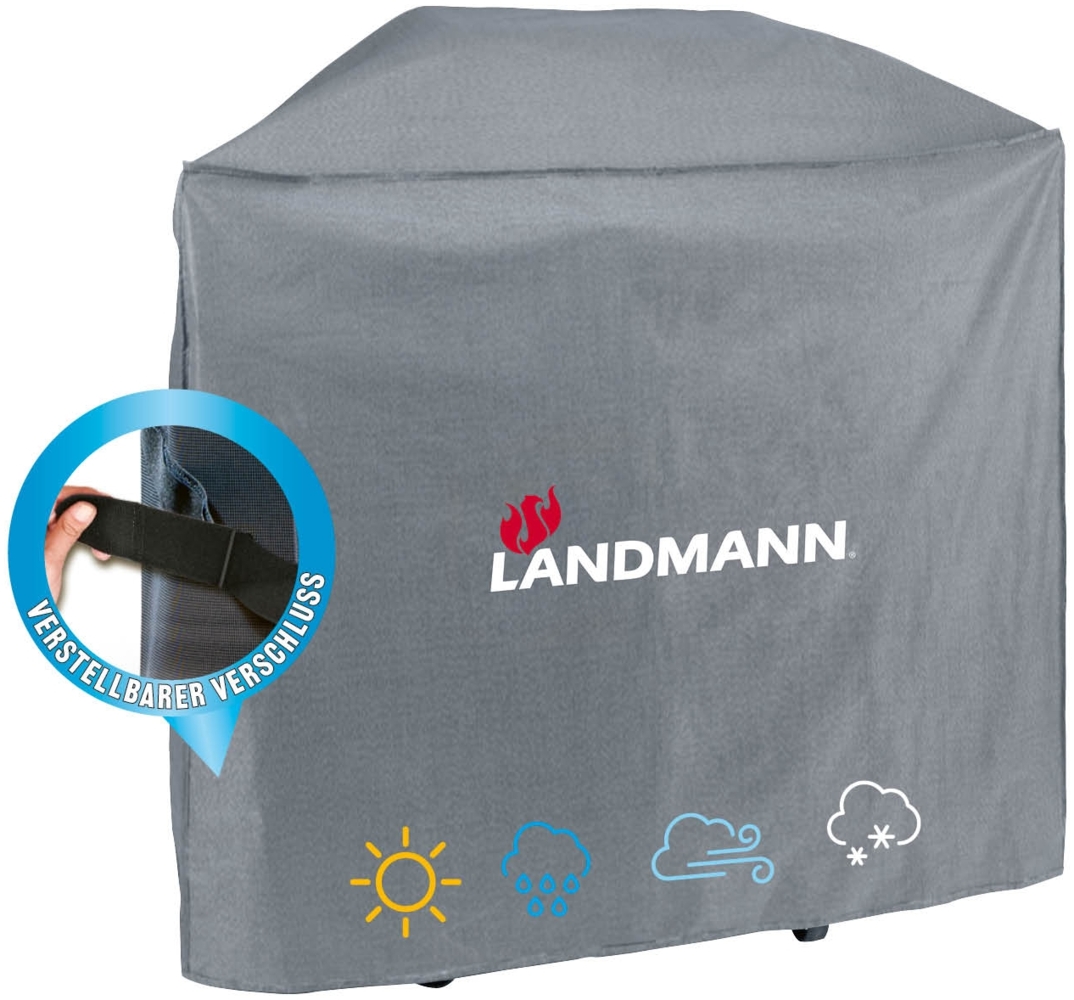 LANDMANN Premium Grillabdeckung, wetterfest und UV-beständig, Polyester grau, 127,5 x 59 x 117 cm Bild 1