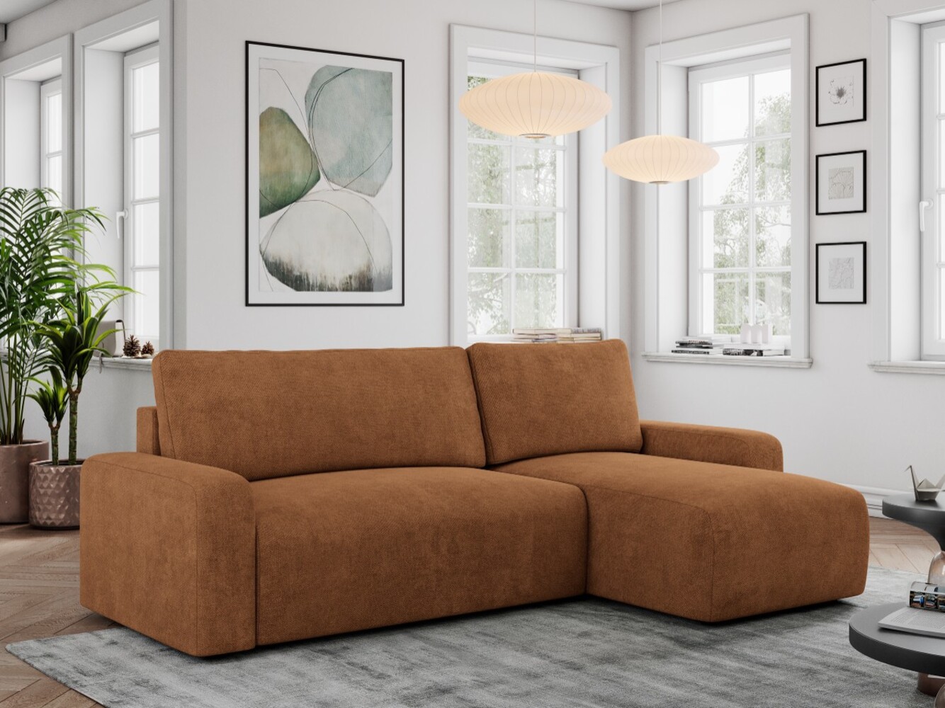 Ecksofa L-form, mit Schlaffunktion und Bettkasten - ARGOS, Orange, Stoff Bild 1