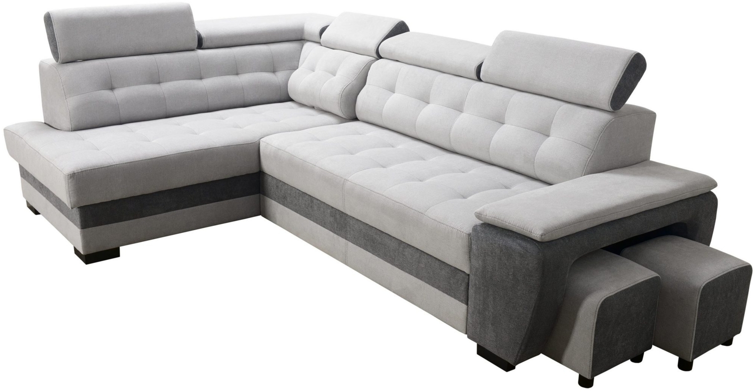 robin 'Grand' Ecksofa mit Schlaffunktion, Bettkasten & Kopfstützen, hochelastischer Schaum silber / schwarz, 277 x 180 x 86 cm Bild 1