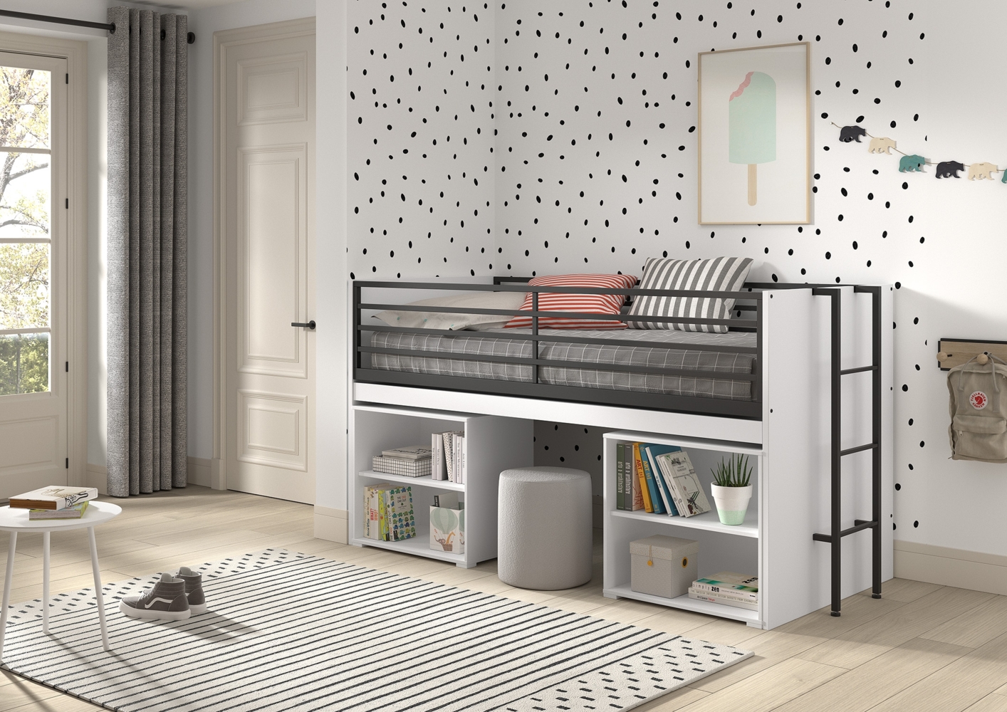 Halbhohes Bett mit Schreibtisch u. Regalen Sam 98 x 219 x 116.6 cm Bild 1
