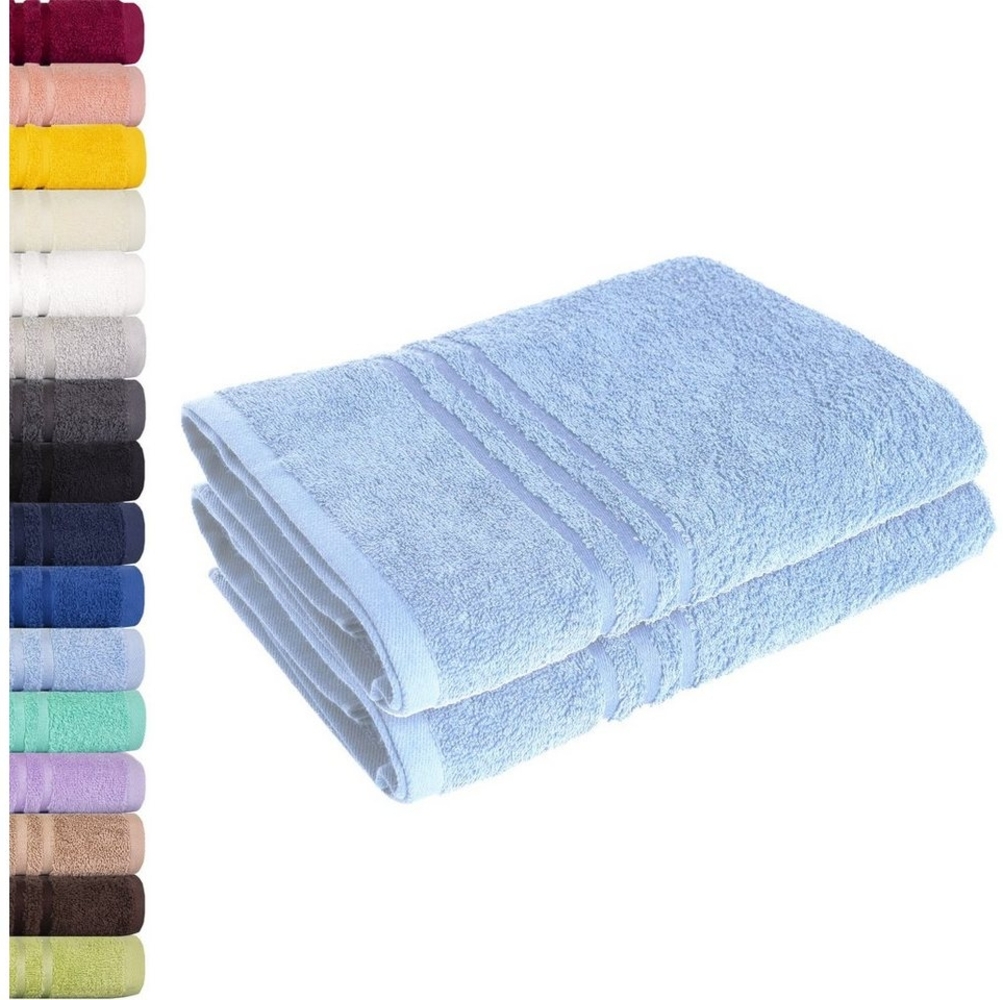 Lavea 2er Set Saunatuch 80x200 cm – Hochwertige, Saugstarke Saunatücher aus 100% Baumwolle, Frottierserie Elena – Waschbar und Strapazierfähig - Delphinblau Bild 1