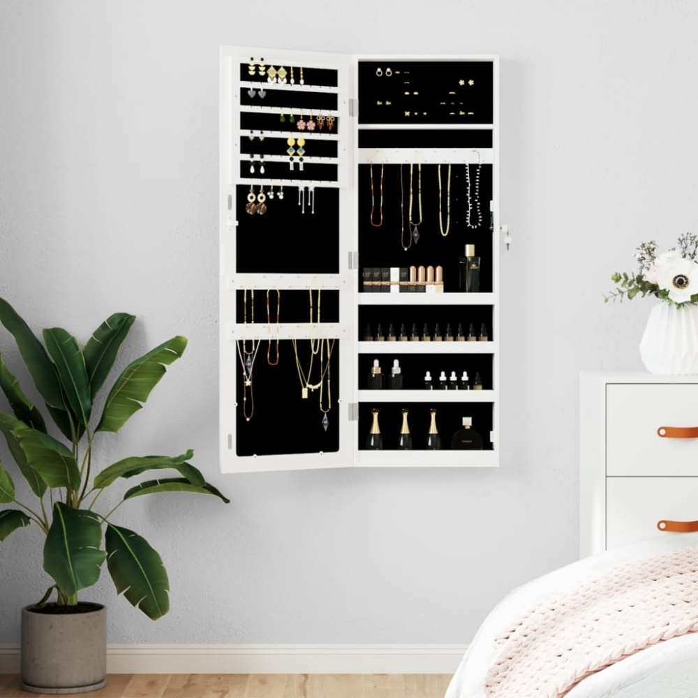 vidaXL Schmuckschrank mit Spiegel Wandmontage Weiß 37,5x10x106 cm 353217 Bild 1