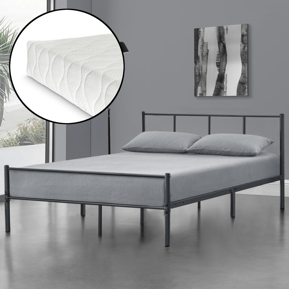 en.casa Laos Metallbett, Doppelbett 140x200 cm, dunkelgrau, mit Matratze und Lattenrost Bild 1