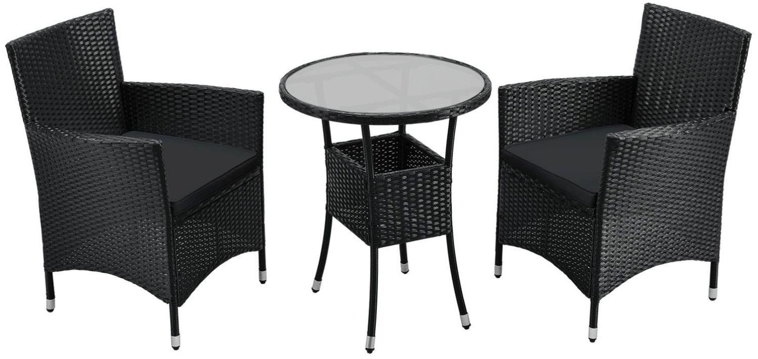 Juskys 'Bayamo' Balkon-Set für 2 Personen – Tisch, 2 Stühle mit Auflage, Polyrattan schwarz / grau Bild 1