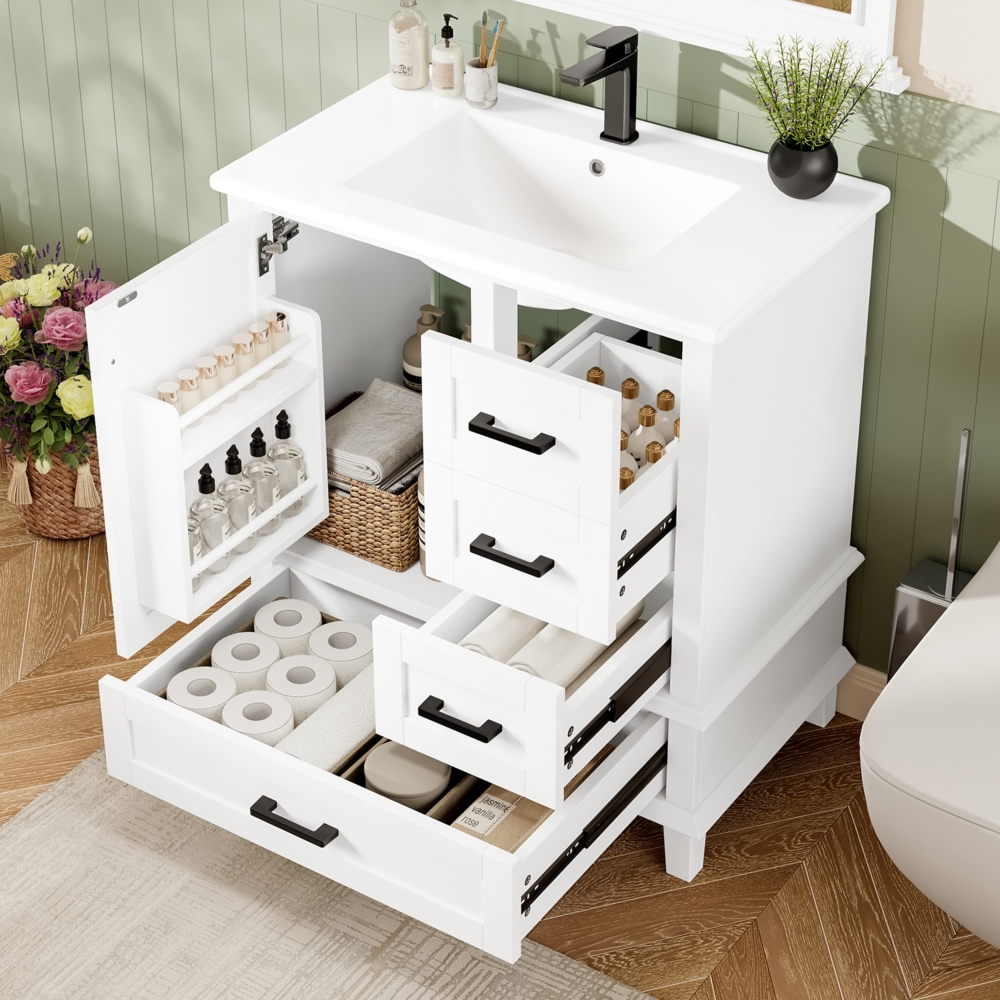 Merax Waschtisch, Badezimmerschrank mit Waschbeck, mit 3 Schublade, weiß Bild 1
