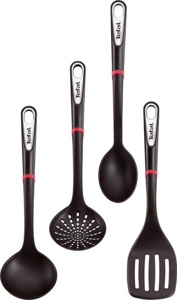 Tefal Ingenio K206S4 Küchenhelfer-Set | Suppenkelle, Gemüselöffel, Löffel, Bratwender | Kunststoff | Schwarz/Silber/Rot- 17,2 x 8,1 x 36 cm (LxBxH) Bild 1