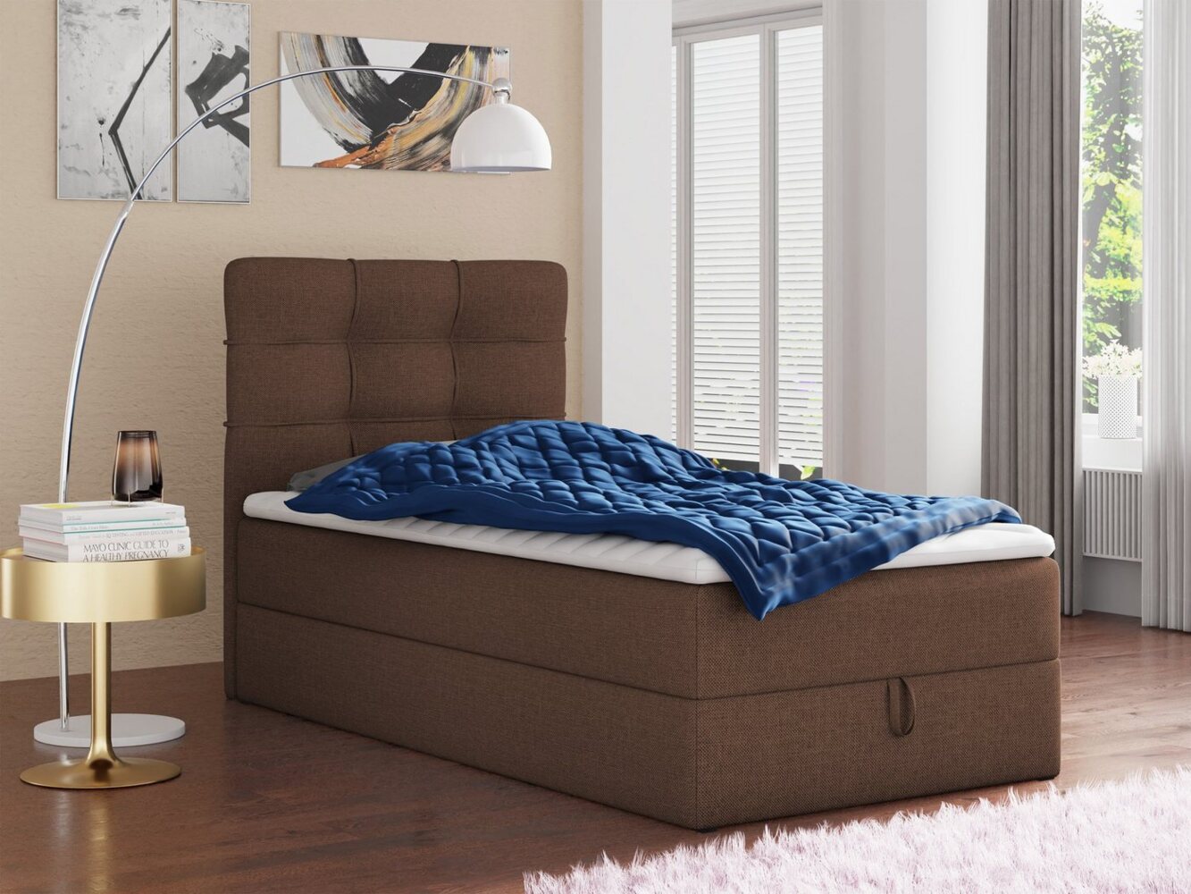 Boxspringbett Best Mini mit Bettkasten und Matratzentopper - Einzelbett mit Bonell-Matratze und Topper, Polsterbett, Bett, Schlafzimmer (Braun (Inari 24), 90 x 200 cm) Bild 1