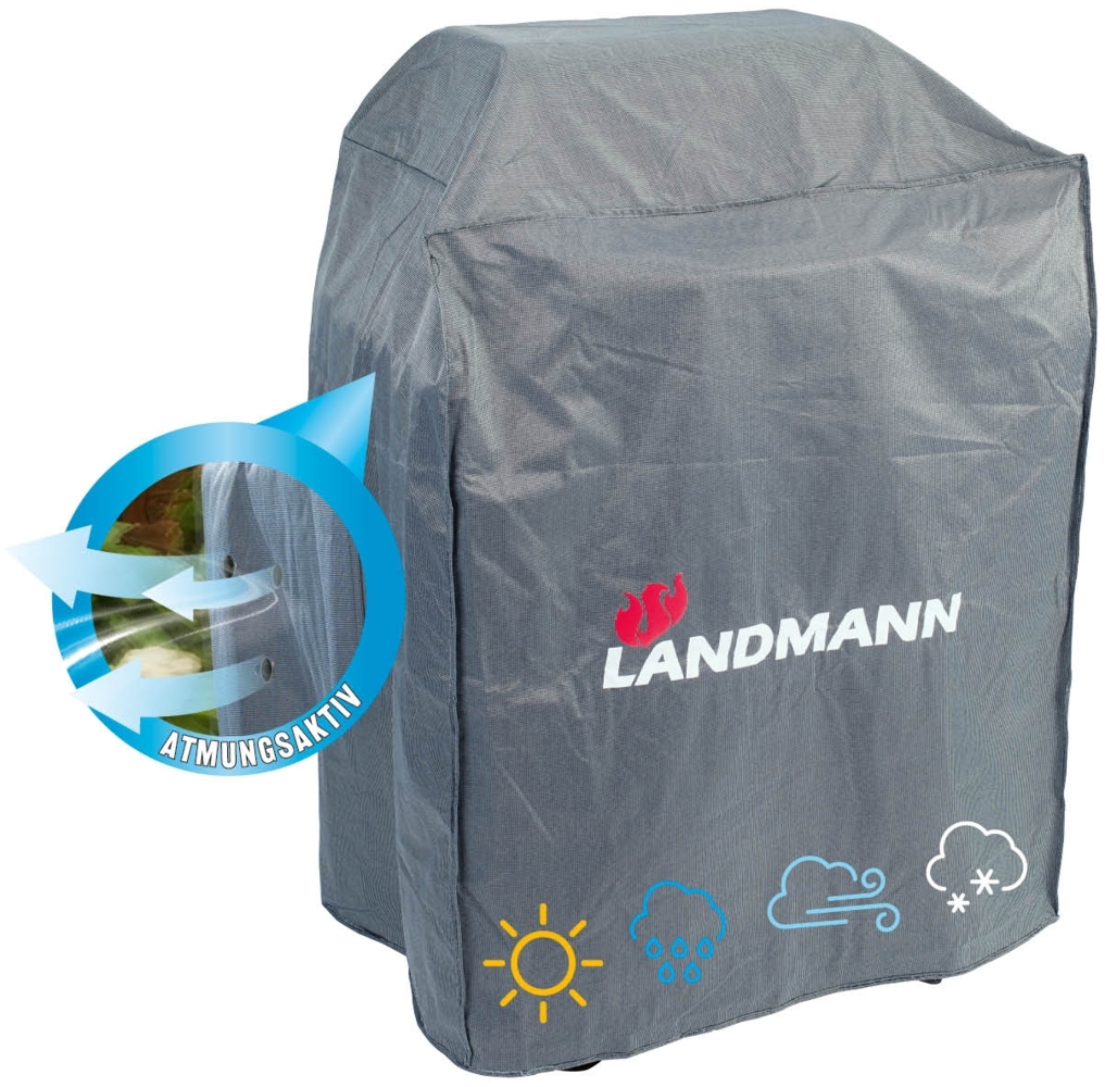 LANDMANN Premium Grillabdeckung, wetterfest und UV-beständig, Polyester grau, 117 x 55 x 90 cm Bild 1