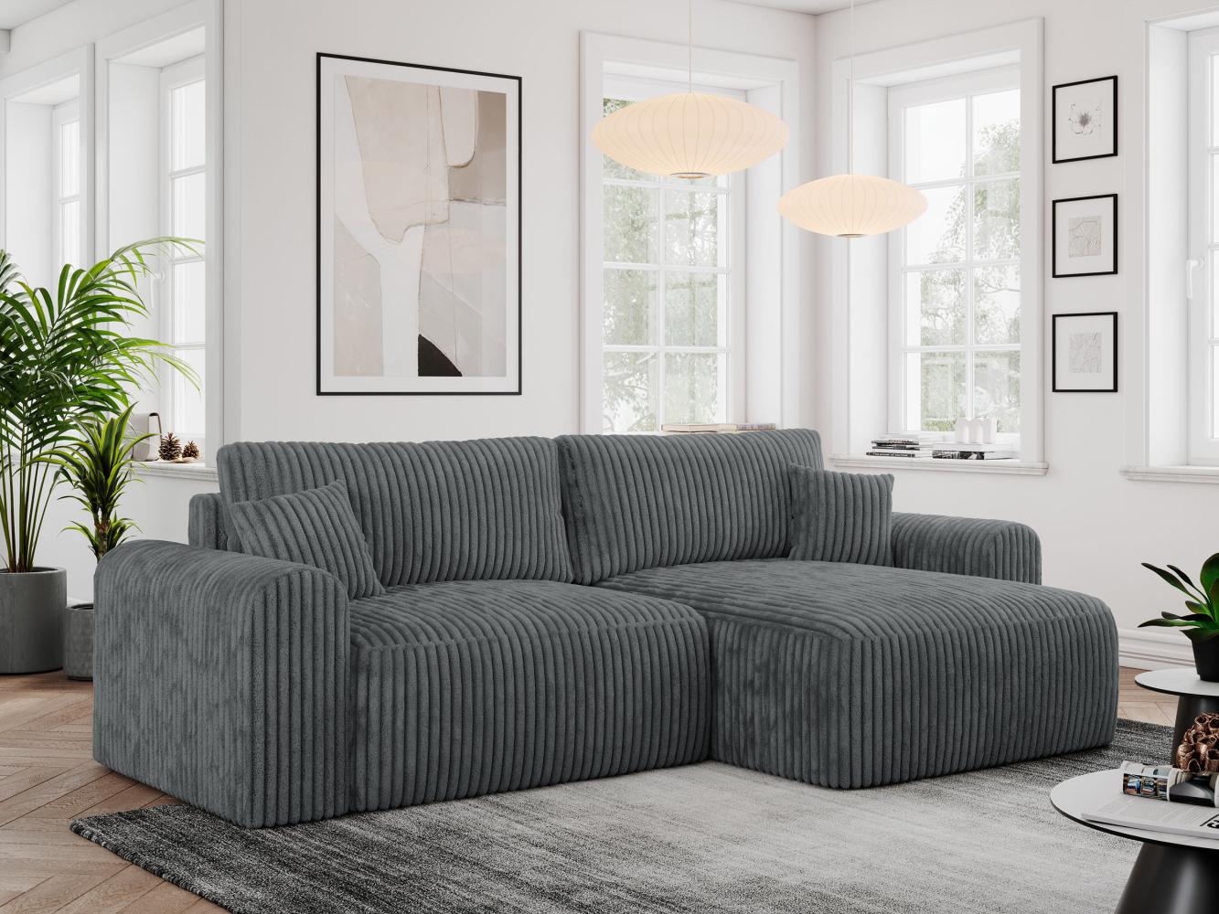 MKS Meble 'Nelson' Ecksofa mit Schlaffunktion und Bettkasten, L-form, Dunkelgrau, Cord Bild 1