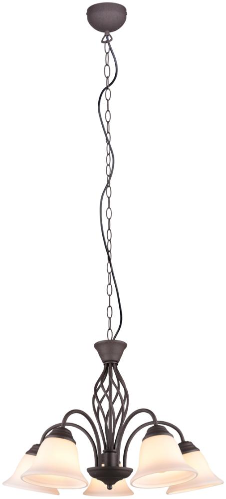 5-flammige Pendelleuchte RUSTICA Ø 60cm in Rostoptik mit Glasschirmen Bild 1