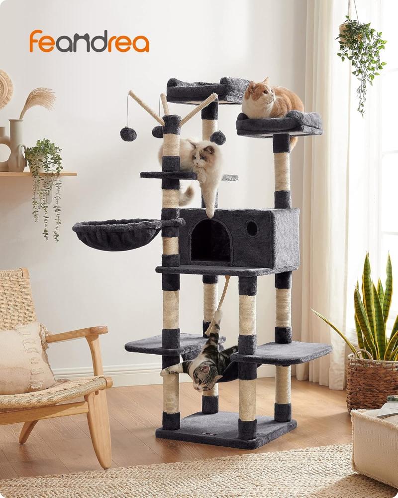 Feandrea Kratzbaum, XXL Katzenbaum, 164cm, Rauchgrau Bild 1