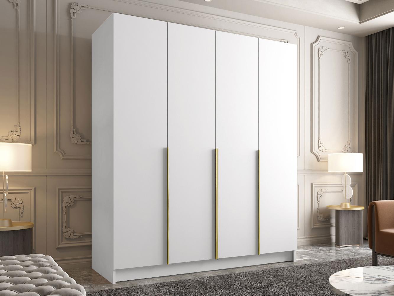 Mirjan24 'Salkor' Drehtürenschrank mit 4 Türen, Laminatplatte, 215 x 58 x 200 cm, Weiß / Gold, ohne Spiegel Bild 1