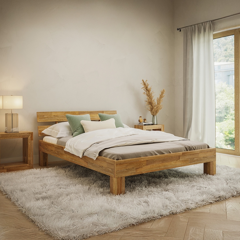 skølm 'Floki' Bett 140x200 cm, natur geölt, Massivholz Eiche, mit Bettkopf Bild 1