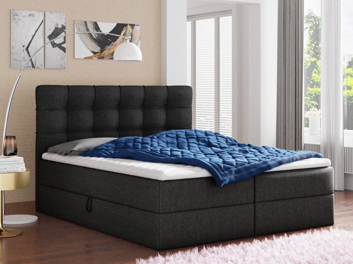 Boxspringbett Best mit 2 Bettkästen, Doppelbett mit Bonell-Matratze und Topper, Polsterbett, Bett (Schwarz (Inari 100), 160 x 200 cm) Bild 1