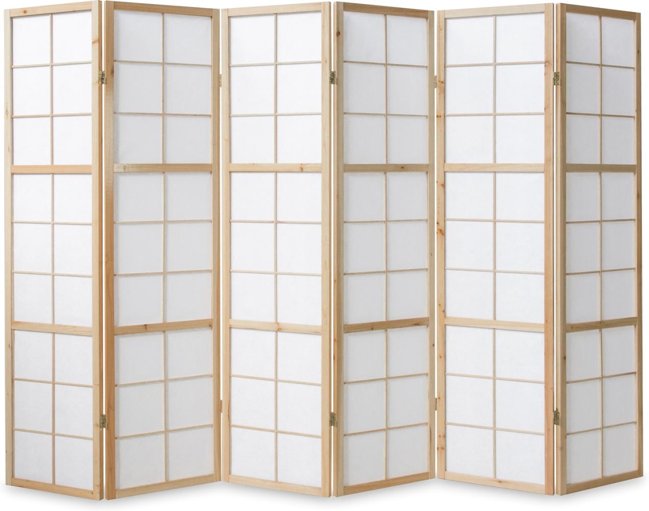 Homestyle4u Paravent 6-tlg., Holz natur / Reispapier weiß, 264x175 cm Bild 1