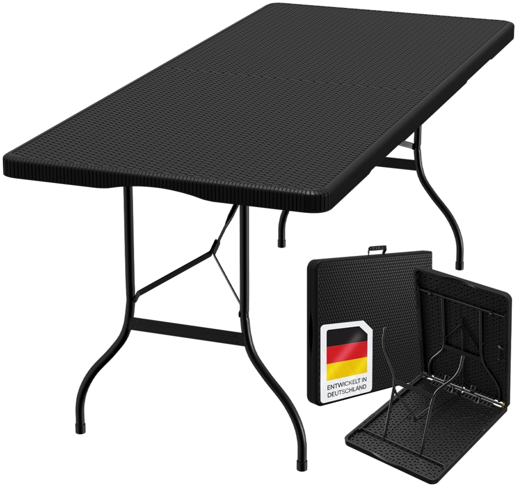 STEELSØN 'Zennar' Gartentisch für 8 Personen, zusammenklappbar, Rattanoptik schwarz, 180x74x74 cm, wetterfest, Klapptisch inkl. Tragegriff Bild 1
