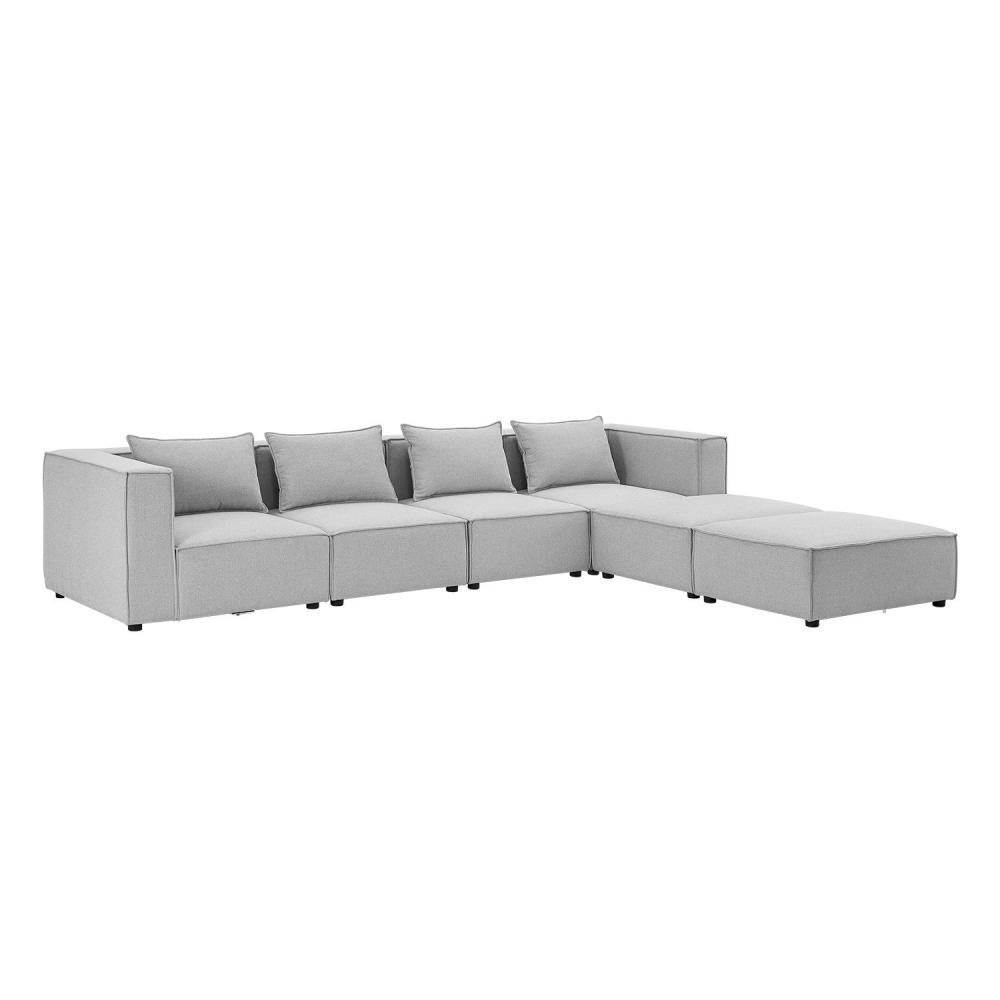 Juskys modulares Sofa Domas XXL - Couch für Wohnzimmer - 2 Ottomanen, Armlehnen & Kissen - Ecksofa Eckcouch Ecke - Wohnlandschaft Stoff Hellgrau Bild 1