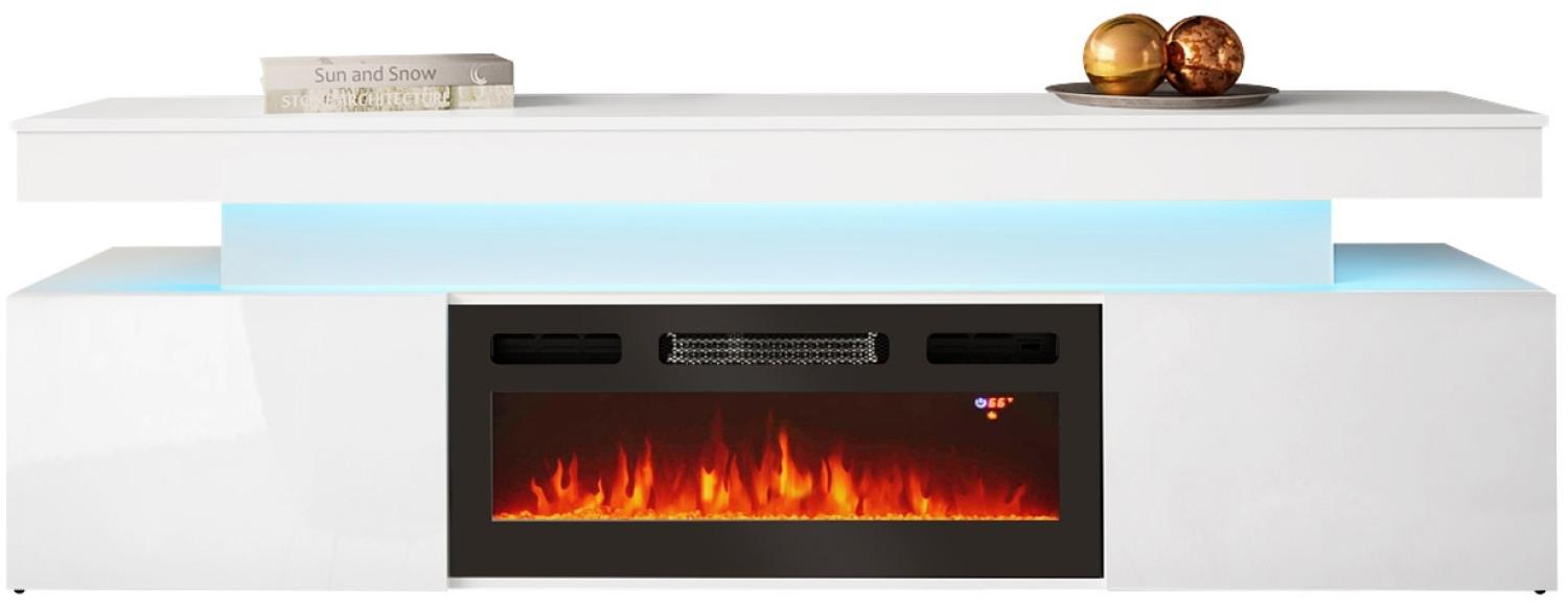 Mirjan24 'EF 2D Serkuzo' TV-Lowboard mit Kamin, MDF weiß (hochglanz/matt), 59 x 41 x 190 cm Bild 1