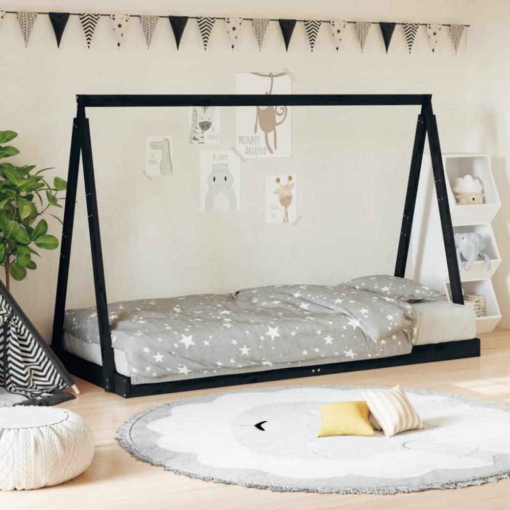 Kinderbett Massivholz Kiefer Schwarz 90x190 cm Bild 1