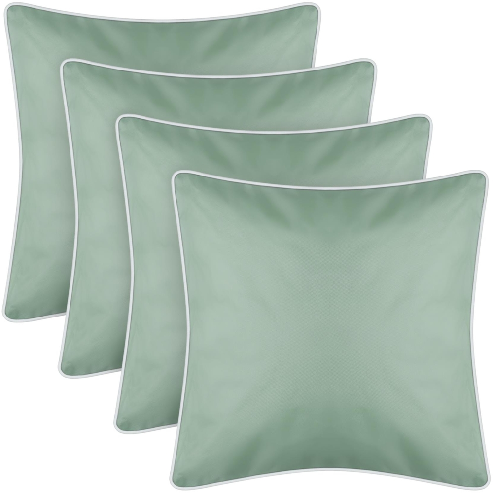 Outdoor Kissen mit Paspel 4er Pack ( 45 x 45 cm ) Mintgrün - Dekokissen Garten Reißverschluss - Schmutz- und Wasserabweisend - abnehmbarer Bezug Bild 1