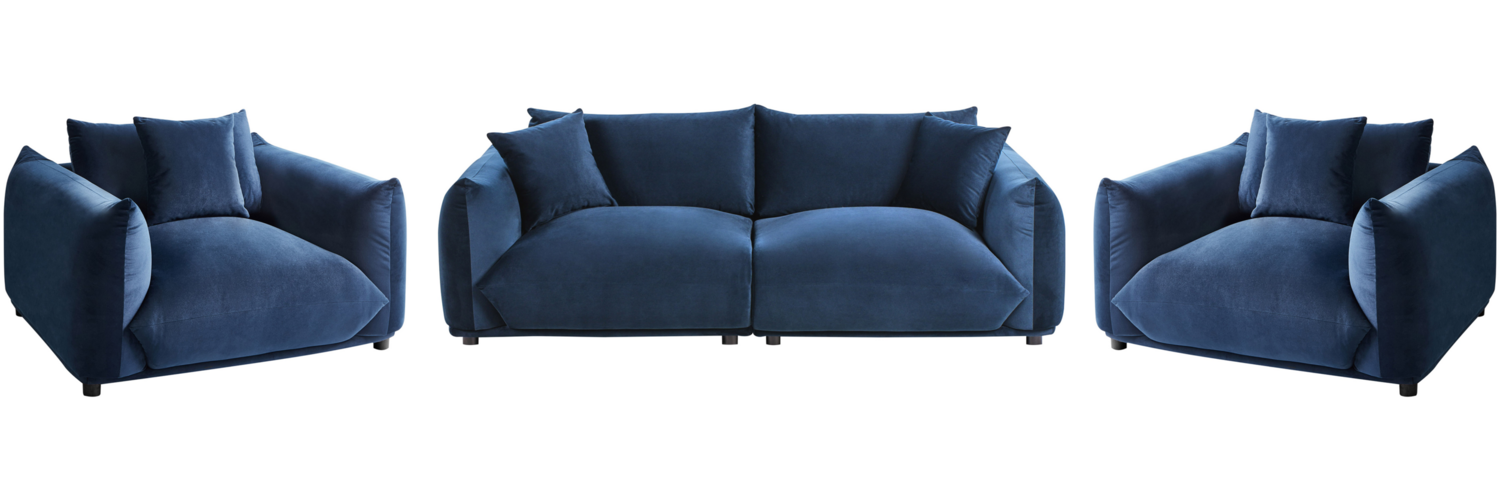 Sofa Set Samtstoff dunkelblau 5-Sitzer mit Kissen LUVOS Bild 1