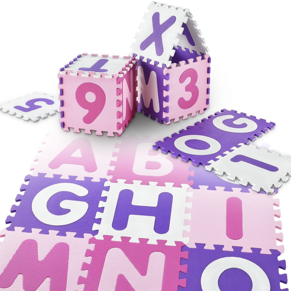 Juskys 'Juna' Kinder Puzzlematte, 36 Teile, rutschfest & abwischbar, ab 10 Monate, EVA Schaumstoff pink, 189 x 189 cm Bild 1