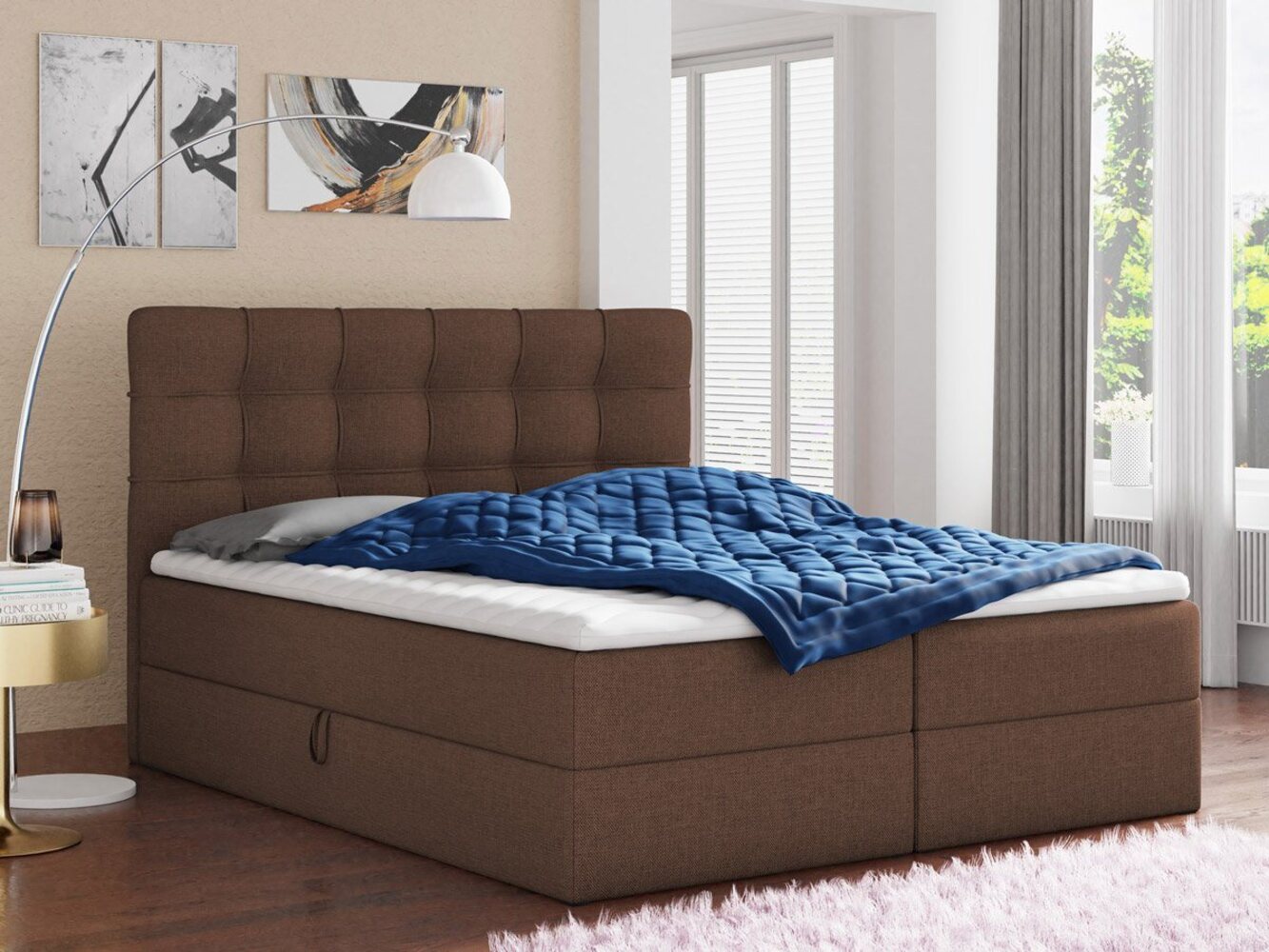 Boxspringbett Best mit 2 Bettkästen, Doppelbett mit Bonell-Matratze und Topper, Polsterbett, Bett (Braun (Inari 24), 140 x 200 cm) Bild 1