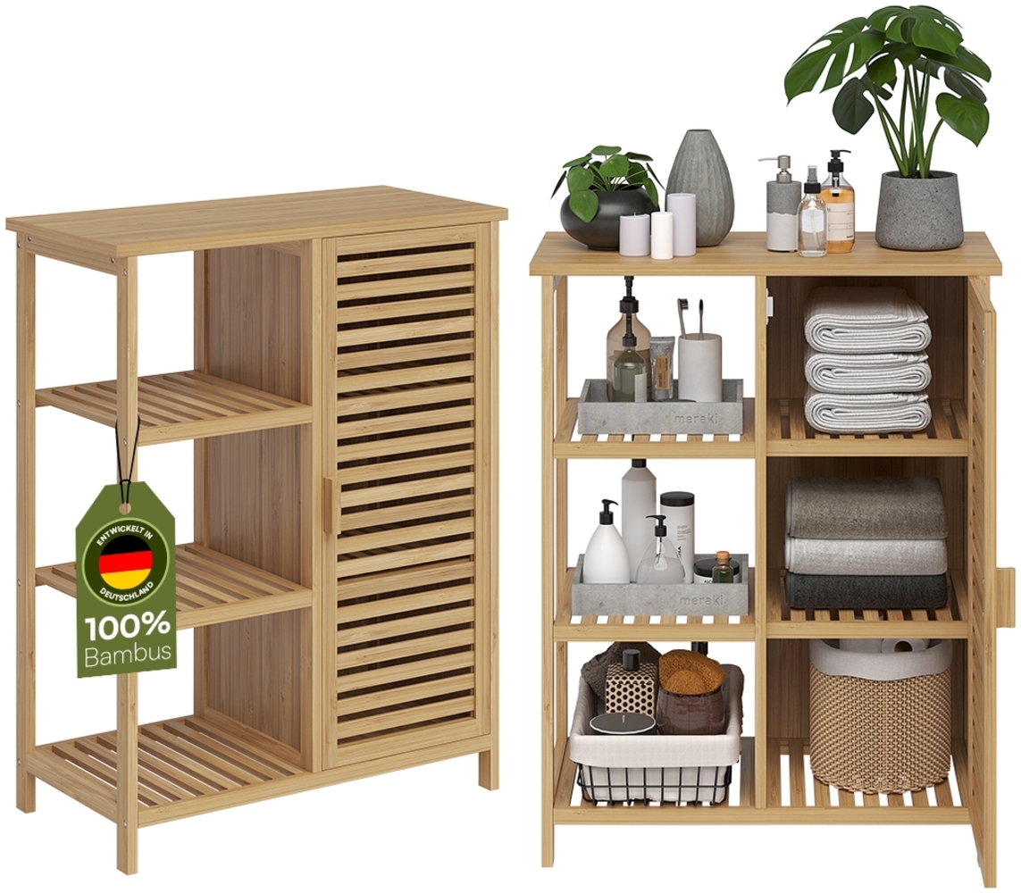 Bellamio 'Newa' Badezimmer Schrank, Bambus, natur, 85x33x66 cm, Badezimmerschrank mit 6 Ablagefächern Bild 1
