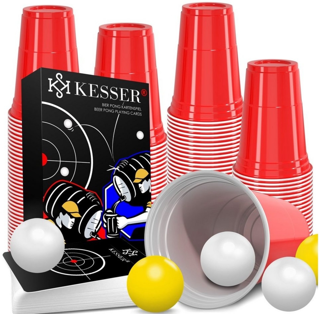 KESSER Beer Pong Becher Set mit Kartenset, 100 Bechern & 10 Bällen, Kunststoff, 473 ml, Rot Bild 1