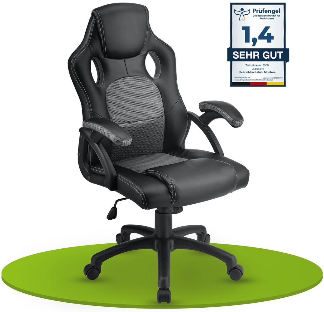 Juskys Racing Schreibtischstuhl Montreal (grau) ergonomisch, höhenverstellbar & gepolstert, bis 120 kg Bild 1