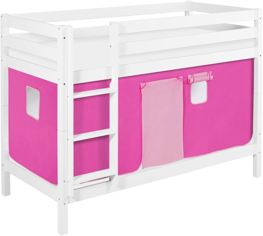 Lilokids 'Jelle' Etagenbett 90x200 cm, Rosa, Kiefer massiv, mit Vorhang und Lattenroste Bild 1