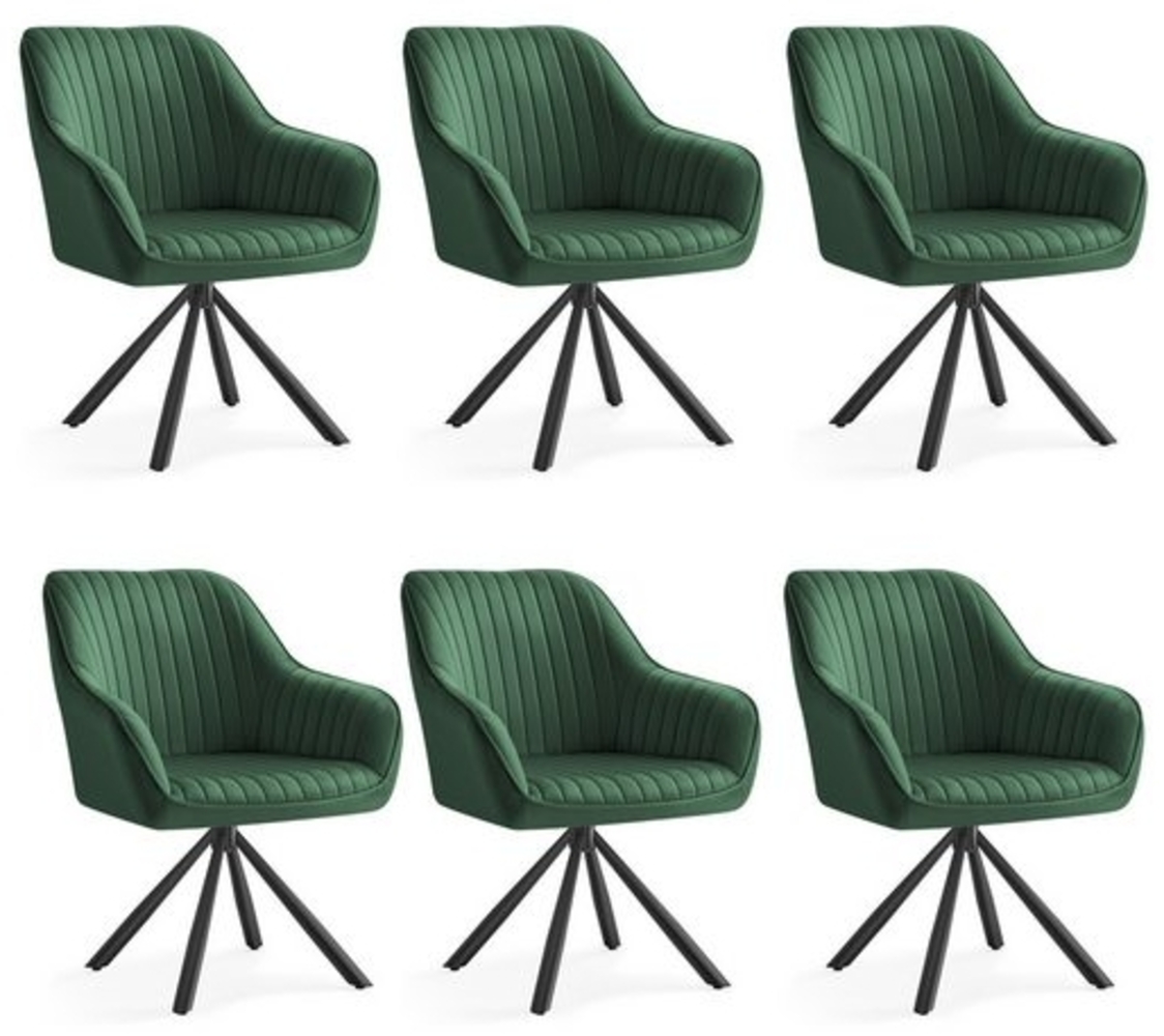 SONGMICS Esszimmerstuhl mit Armlehnen, 6er Set, Samt, 60 x 60 x 81,5 cm, Grün Bild 1