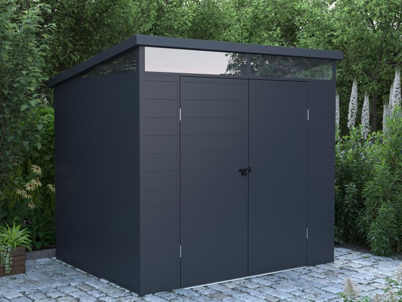 Vente-unique - Gartenhaus aus Kunstharz - Anthrazitgrau - 4 m² - mit Boden - MINARO Bild 1