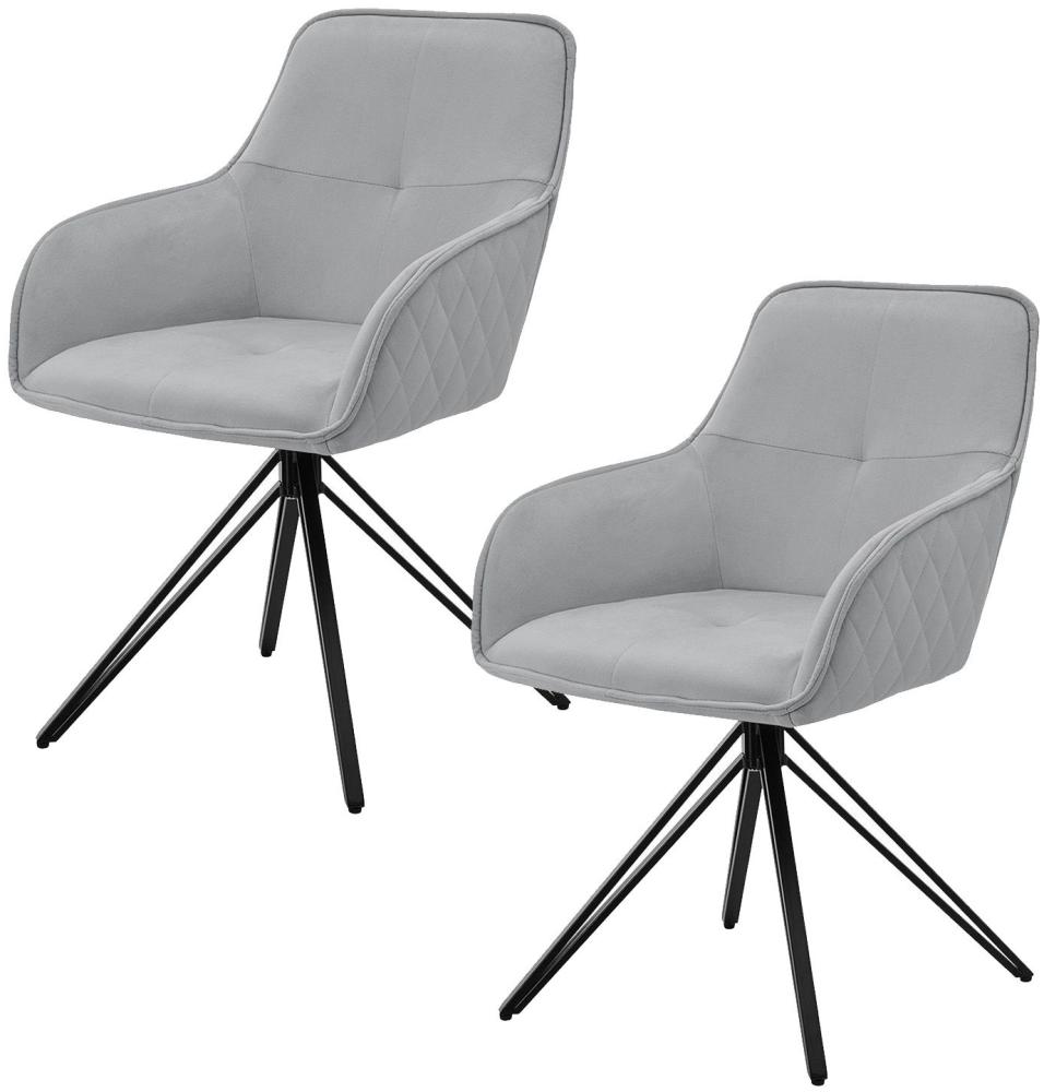 Juskys Drehstuhl Clyde 2er Set mit Armlehne & Stoff Bezug - Esszimmerstuhl modern - Polsterstuhl Esszimmer - 120 kg belastbar - Stuhl Samt Hellgrau Bild 1