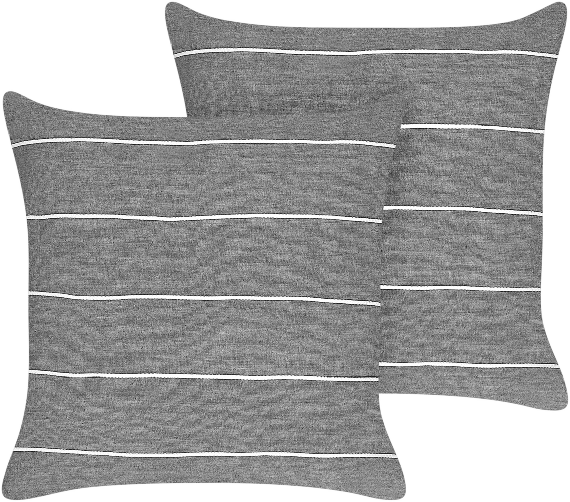Beliani 'MILAS' Kissen 2er Set mit Streifenmuster, Grau / Weiß, 50x50 cm Bild 1