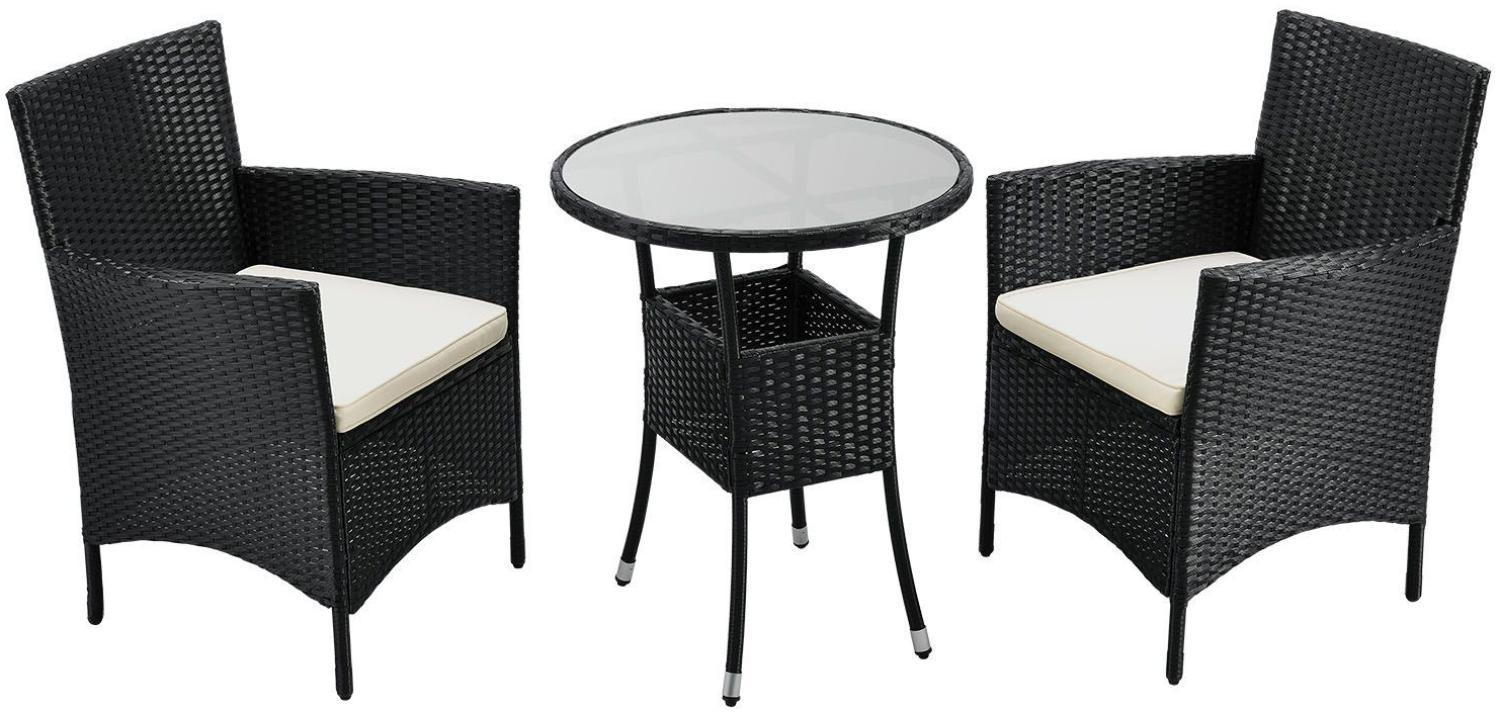 Juskys 'Bayamo' Balkon-Set für 2 Personen – Tisch, 2 Stühle mit Auflage, Polyrattan schwarz / beige Bild 1