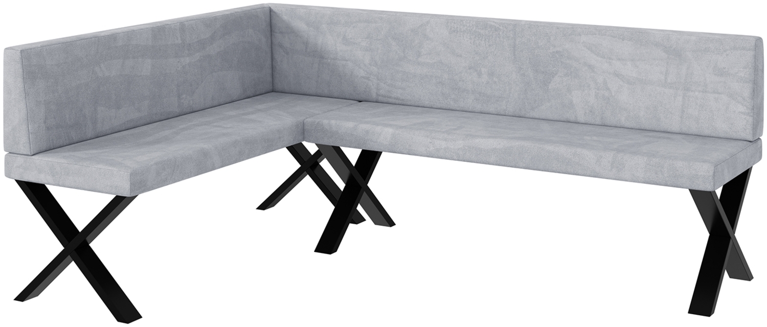 MEBLINI Eckbank für Esszimmer - Küchenbank - Essecke - Sitzecke Küche - TONI - X-Beine 142x196x87cm Links - Hellgrau Samt Bild 1