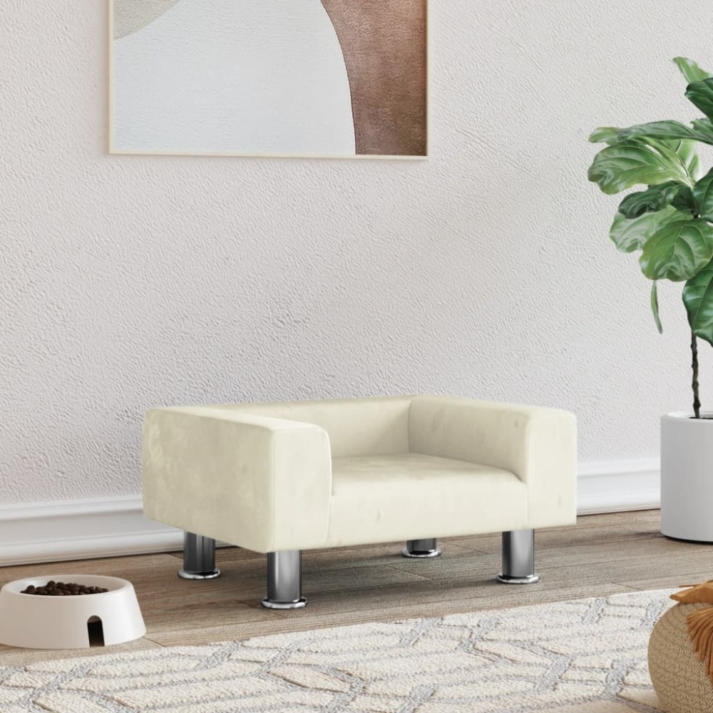vidaXL Hundebett, Samt, Creme, 50 x 40 x 26.5 cm Bild 1