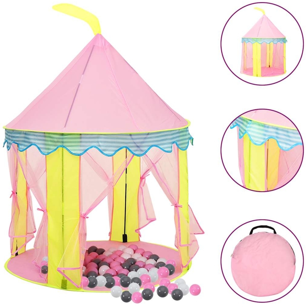 vidaXL Kinder-Spielzelt mit 250 Bällen, Stoff rosa, 100 x 100 x 127 cm Bild 1