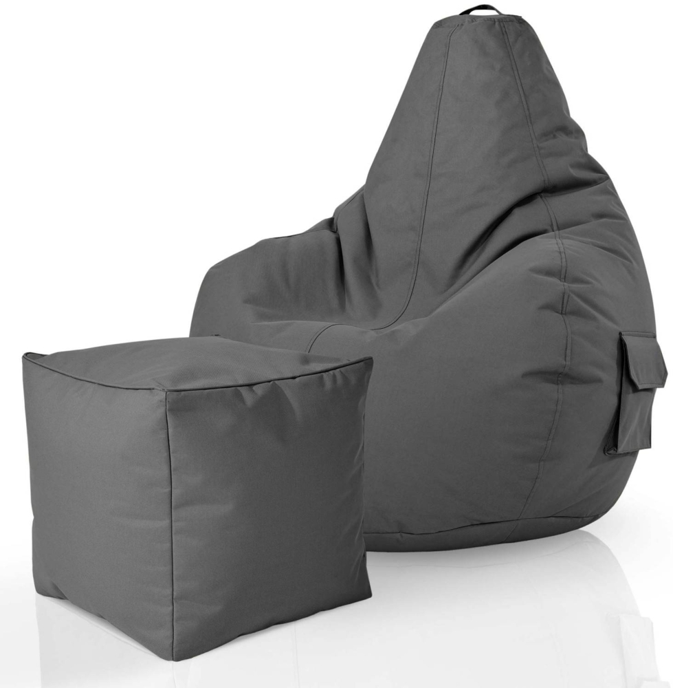 Green Bean® Bean Bag-Sitzsack + Hocker, 2er-Set, waschbar & schmutzabweisend, Polyester / PVC, EPS-Füllung, Grau Bild 1