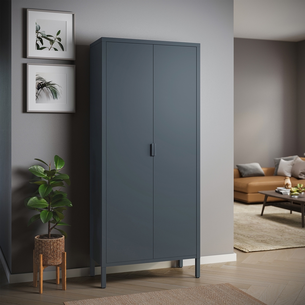 skølm 'Ituri' Kleiderschrank, Metall, 170x45x80 cm, anthrazit, Garderobe mit 4 Fächern und 2 Kleiderstangen Bild 1