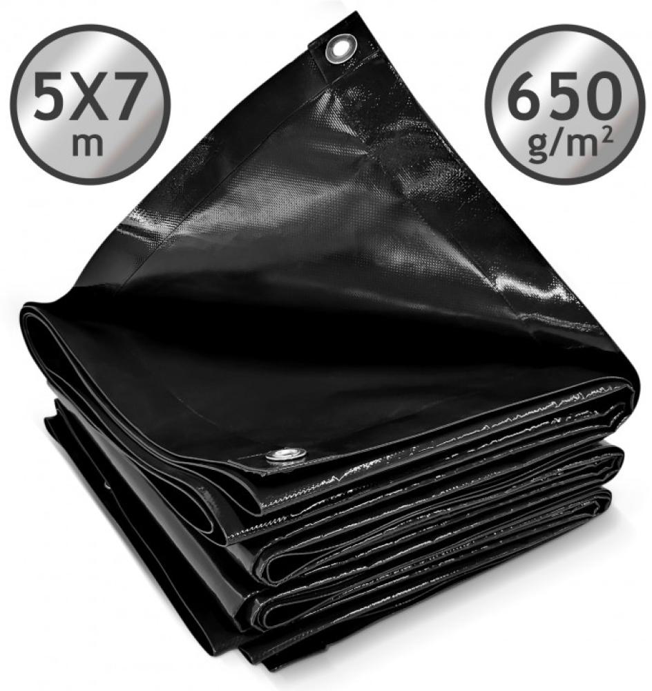 Jago® Abdeckplane mit 24 Ösen, wasserdicht und reißfest, PVC, Schwarz, 5x7 m, 650 g/m² Bild 1