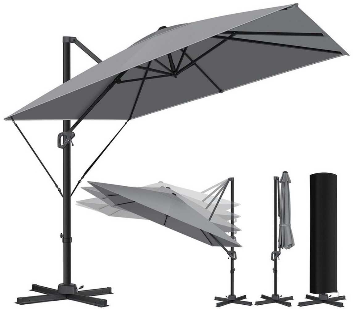 KESSER® 'SUN XL' Sonnenschirm, inkl. Abdeckung + Windsicherung, Drehbar, Neigbar, Kippbar, 360° Rotation, mit Kurbel, UV50+, Polyester Anthrazit, 300x300 cm Bild 1