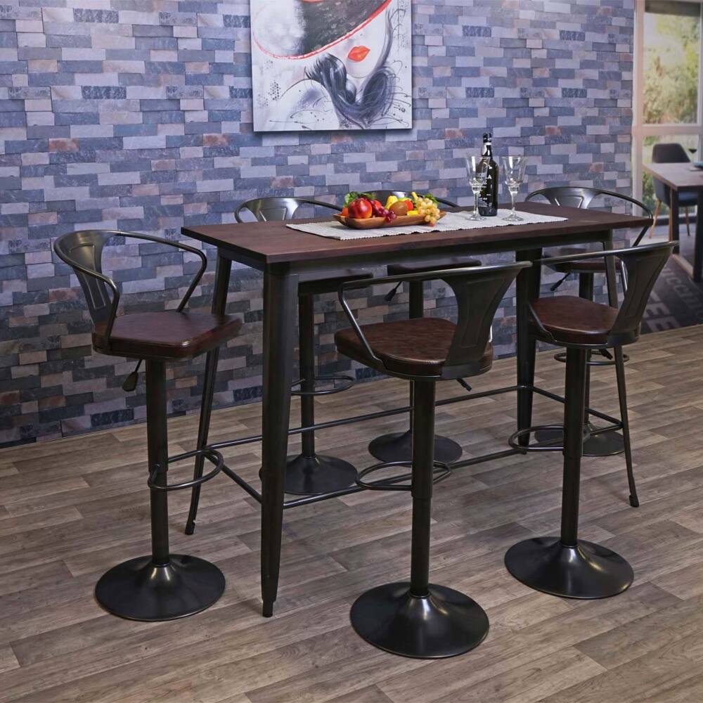 Bartisch HWC-H10 Industrie-Design Ulme Holz FSC-zertifiziert 106 x 147 x 60 cm vintage schwarz-braun Bild 1