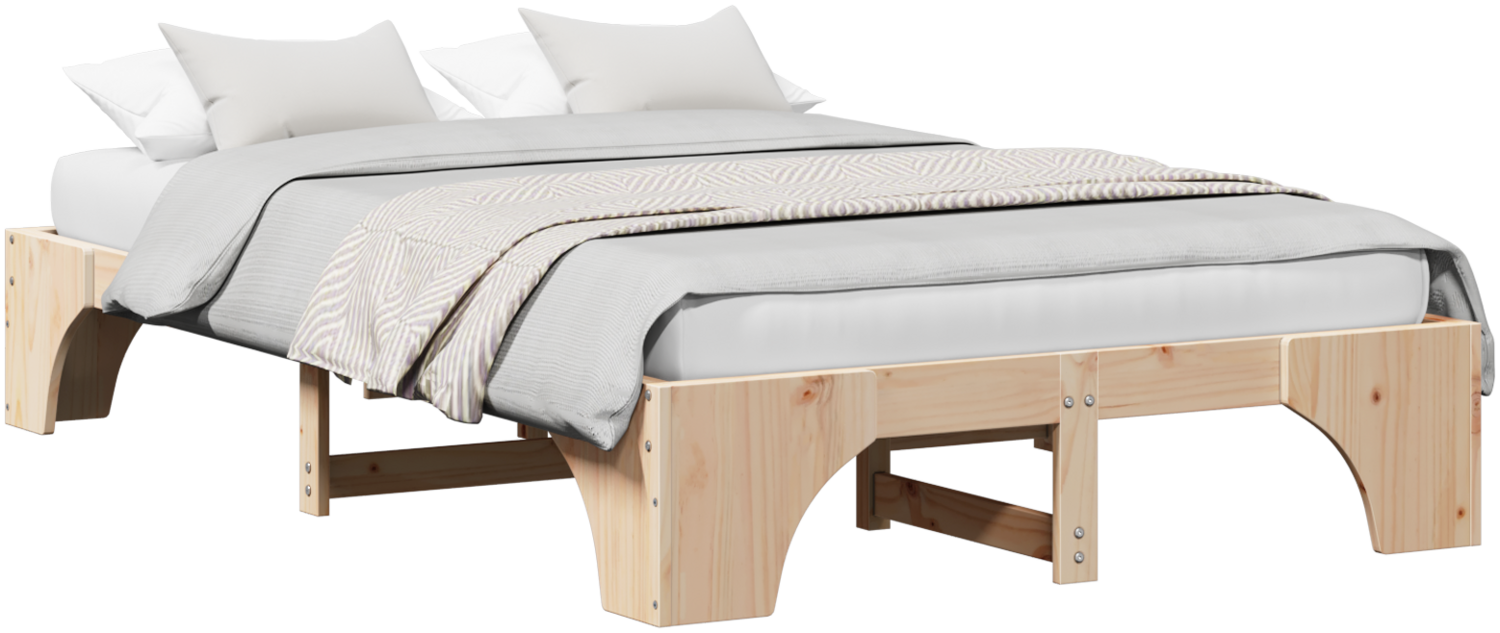 vidaXL Bettgestell Naturholz Massivholz Kiefer Doppel Langlebig 872950 Bild 1