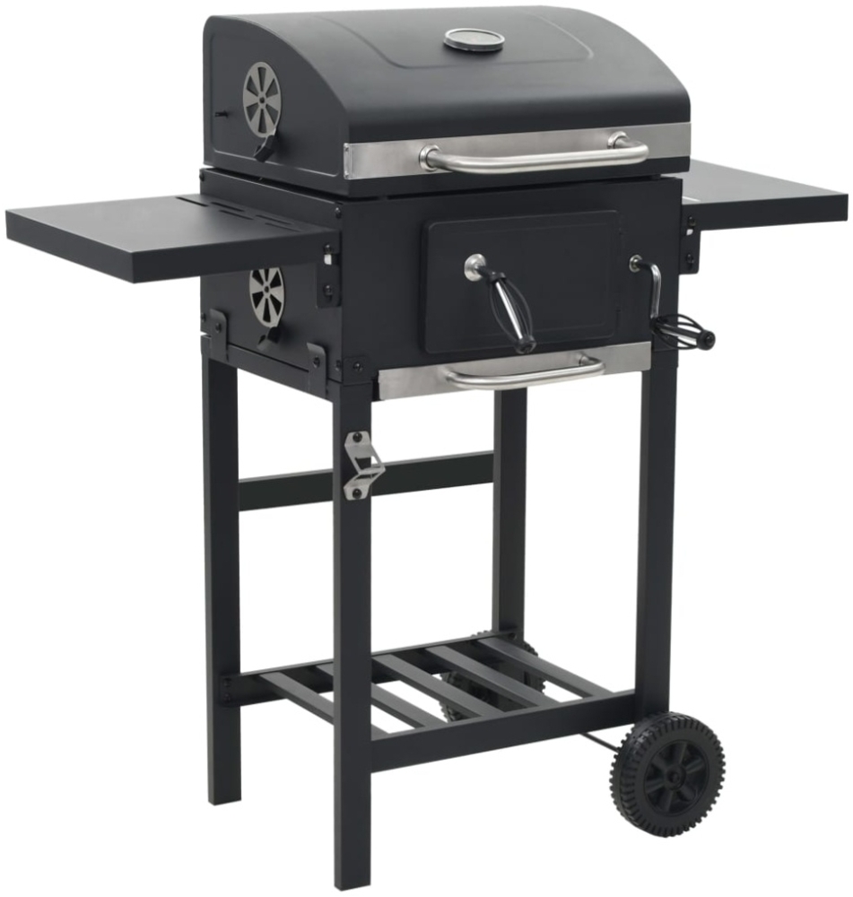 vidaXL Holzkohlegrill mit Unterer Ablage, Stahl Schwarz, 97 x 57 x 99 cm Bild 1